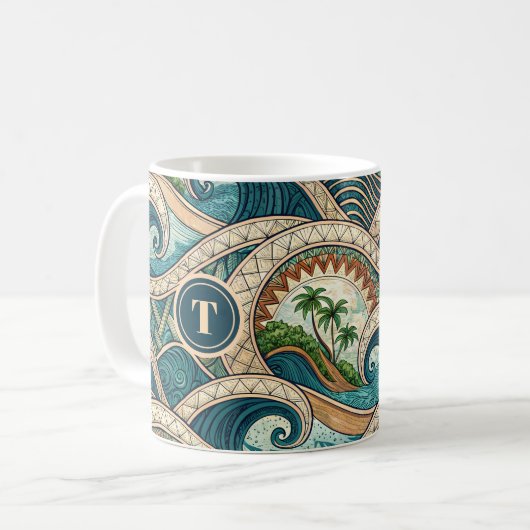 Polynesian Tropical Wave Palm Trees Pattern Name Kaffeetasse (Vorderseite Links)