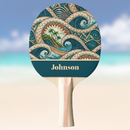 Polynesian Tropical Wave Palm Trees Pattern Name Tischtennis Schläger
