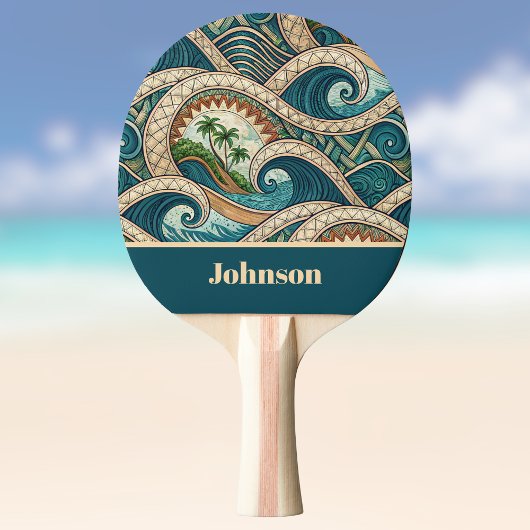 Polynesian Tropical Wave Palm Trees Pattern Name Tischtennis Schläger