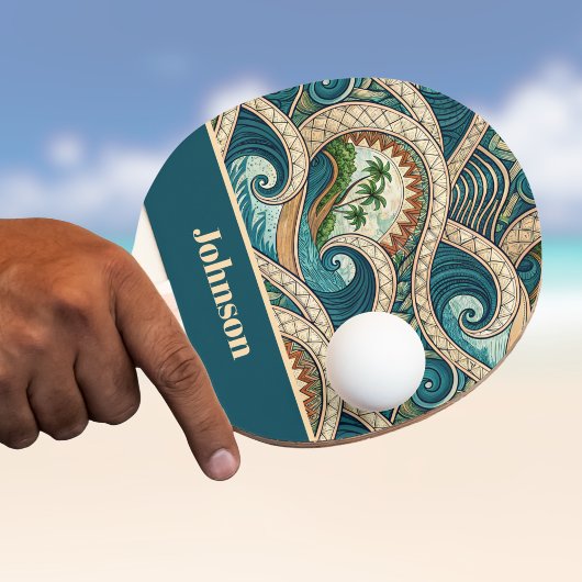 Polynesian Tropical Wave Palm Trees Pattern Name Tischtennis Schläger