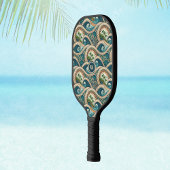 Polynesian Waves and Palm Trees Retro Monogram Pickleball Schläger