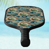 Polynesian Waves and Palm Trees Retro Monogram Pickleball Schläger