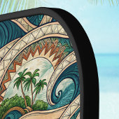 Polynesian Waves and Palm Trees Retro Monogram Pickleball Schläger