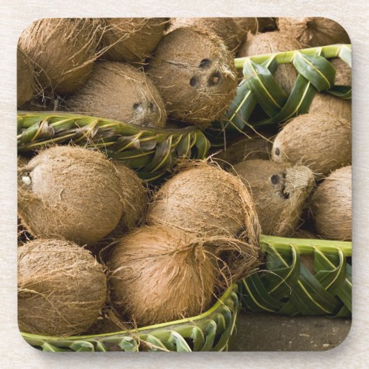 Polynesien, Königreich Tonga. Anzeige von Kokosnüs Untersetzer (Vorderseite)