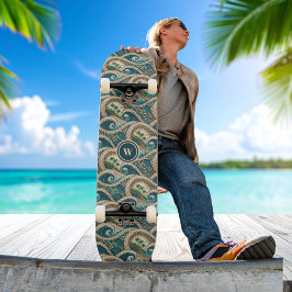 Polynesien Tropische Wellen Palmen Muster Name Skateboard