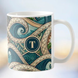 Polynesien-Tropische-Wellen-Palmen-Mustername Kaffeetasse