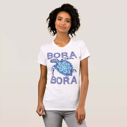 Polynesisch Blue Tribal Sea Turtle Bora Bora T-Shirt (Vorne ganz)