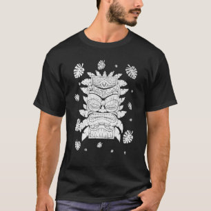 Polynesisch Tiki Mask Monstera Verlasse Hawaiian L T-Shirt