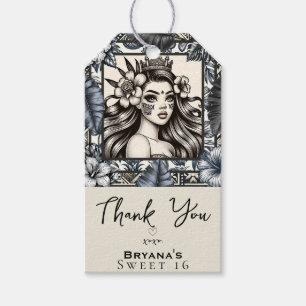 Polynesische Prinzessin Blau Blumen Stamm Geburtst Geschenkanhänger