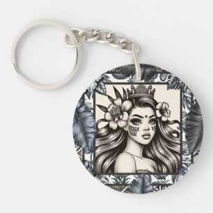 Polynesische Prinzessin Blau Blumen Stammesschmuck Schlüsselanhänger
