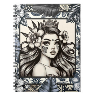 Polynesische Prinzessin Blaue Blumen Tribal Notizblock