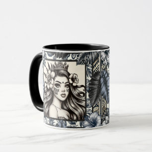 Polynesische Prinzessin Blaue Blumen Tribal Tasse