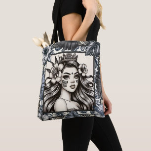Polynesische Prinzessin Blaues Blumen-Tribal-Muste Tasche