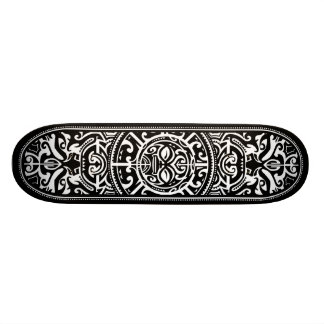 Polynesische Stammesgesicht Schwarz und Weiß Skateboard
