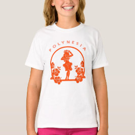 Polynesische Tänzerin in Orange mit Hibiskusblumen T-Shirt