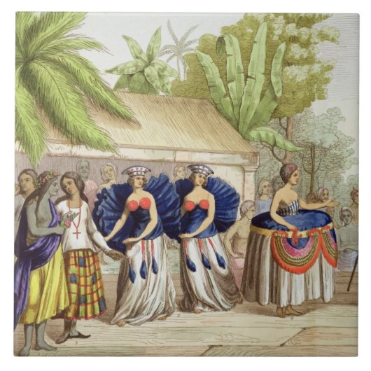 Polynesische Tänzerinnen, graviert von A. Bernati Fliese (Vorderseite)