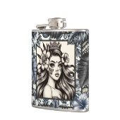 Polynesischer Prinzessin Blauer Blumenstamm Flachmann (Links)