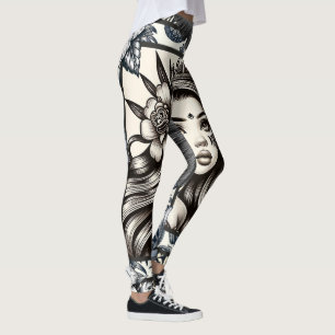 Polynesischer Prinzessin Blauer Blumenstamm Leggings