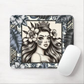 Polynesischer Prinzessin Blauer Blumenstamm Mousepad (Mit Mouse)