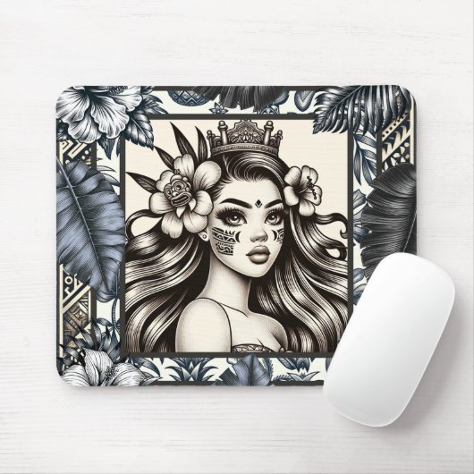 Polynesischer Prinzessin Blauer Blumenstamm Mousepad (Mit Mouse)