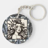 Polynesischer Prinzessin Blauer Blumenstamm Schlüsselanhänger (Rückseite)