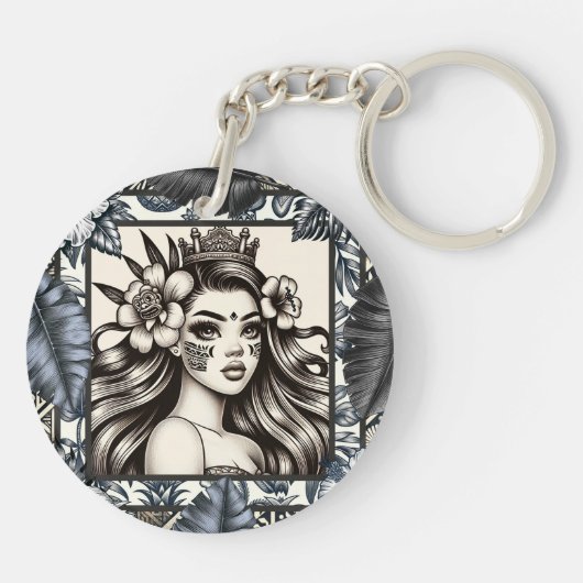 Polynesischer Prinzessin Blauer Blumenstamm Schlüsselanhänger (Rückseite)