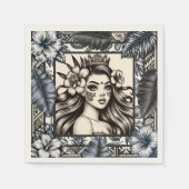 Polynesischer Prinzessin Blauer Blumenstamm Serviette (Vorderseite)