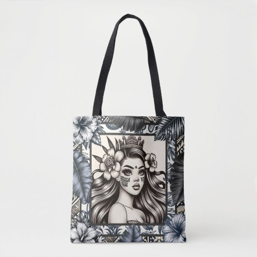 Polynesischer Prinzessin Blauer Blumenstamm Tasche (Vorderseite)