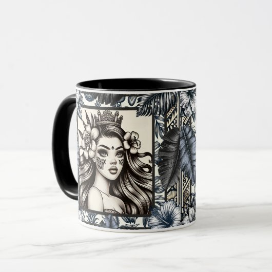 Polynesischer Prinzessin Blauer Blumenstamm Tasse (Vorderseite Links)