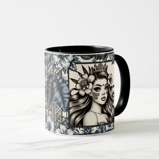 Polynesischer Prinzessin Blauer Blumenstamm Tasse (VorderseiteRechts)