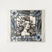 Polynesischer Prinzessin Blauer Blumenstamm Wandteppich (Vorderseite (Horizontal))