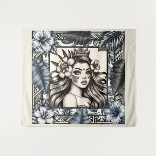 Polynesischer Prinzessin Blauer Blumenstamm Wandteppich