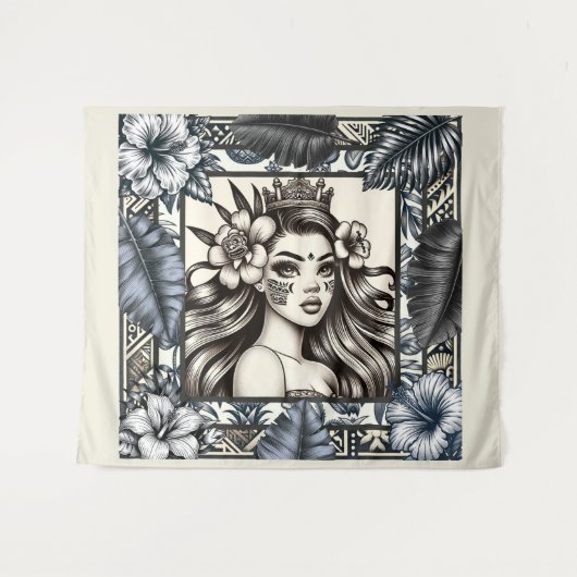 Polynesischer Prinzessin Blauer Blumenstamm Wandteppich (Vorderseite (Horizontal))