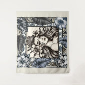 Polynesischer Prinzessin Blauer Blumenstamm Wandteppich (Vorderseite)