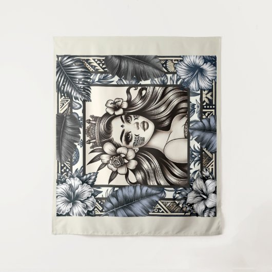 Polynesischer Prinzessin Blauer Blumenstamm Wandteppich (Vorderseite)