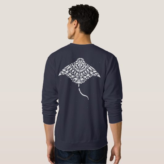 Polynesischer Tattoo Manta Ray Sweatshirt (Schwarz voll)