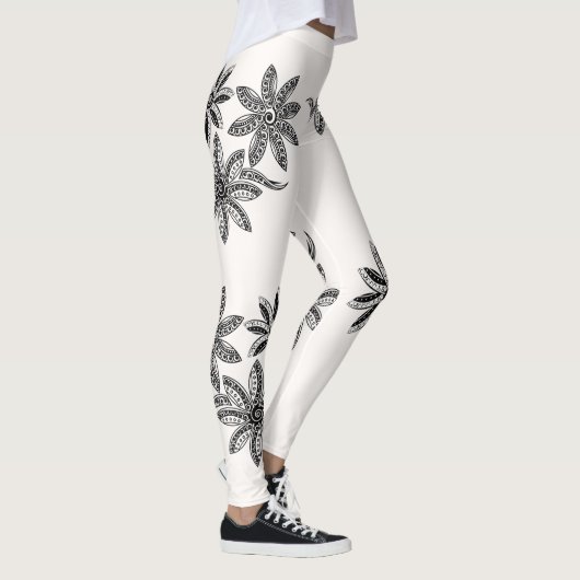 Polynesischer Tattoo Schwarz-weiße Line Art Leggings (Rechts)