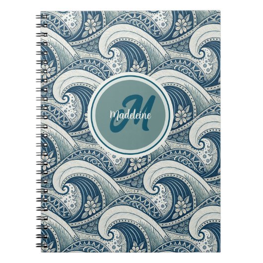 Polynesisches Beach Waves and Blume Ocean Pattern Notizblock (Vorderseite)