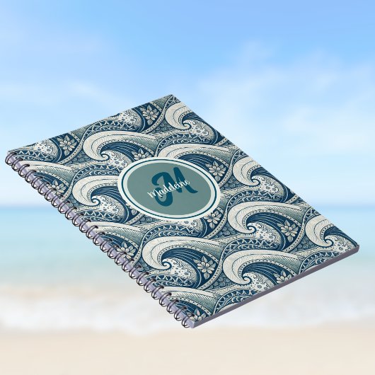 Polynesisches Beach Waves and Blume Ocean Pattern Notizblock