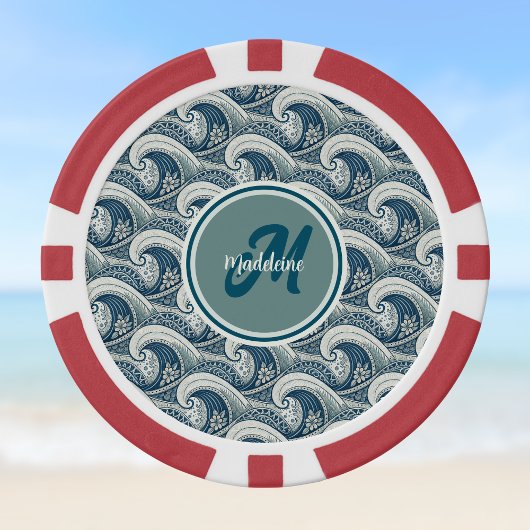 Polynesisches Beach Waves and Blume Ocean Pattern Pokerchips