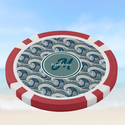 Polynesisches Beach Waves and Blume Ocean Pattern Pokerchips