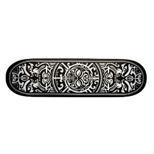 Polynesisches Stammes- Gesicht Schwarzweiss Skateboard