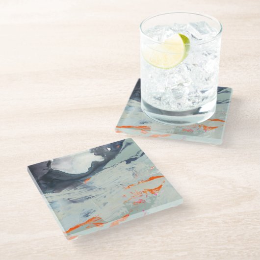 Polyphonisches Meer - Beige Glasuntersetzer (Schrägansicht)