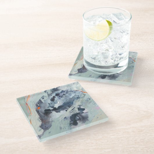 Polyphonisches Meer - Blau Glasuntersetzer (Schrägansicht)