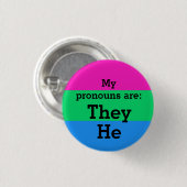 Polysexualität Flag mit ihnen/Er Pronomen Button (Vorne & Hinten)