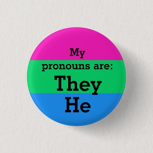 Polysexualität Flag mit ihnen/Er Pronomen Button (Vorderseite)