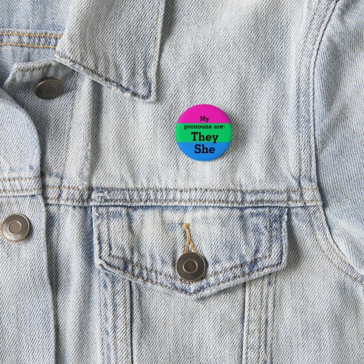 Polysexualität Flag mit Pronomen Button (Beispiel)