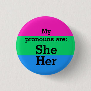 Polysexualitätsflagge mit ihren Pronomen Button