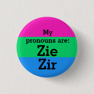 Polysexualitätsflagge mit Zie/Zir Pronomen Button