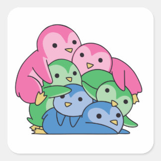 Polysexuelle Flagge Pride Lgbtq Niedlich Pinguin Quadratischer Aufkleber